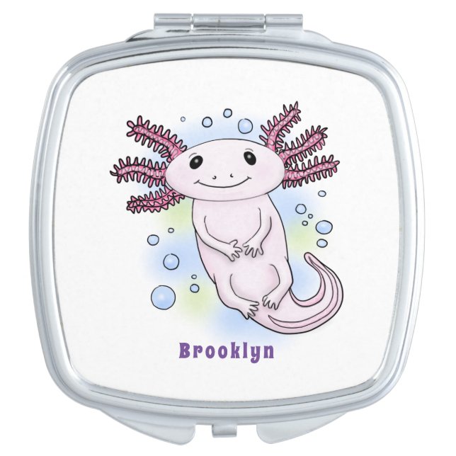 Adorable pink axolotl cartoon compact mirror (Front)