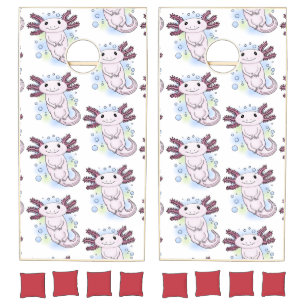 Adorable pink axolotl cartoon cornhole set
