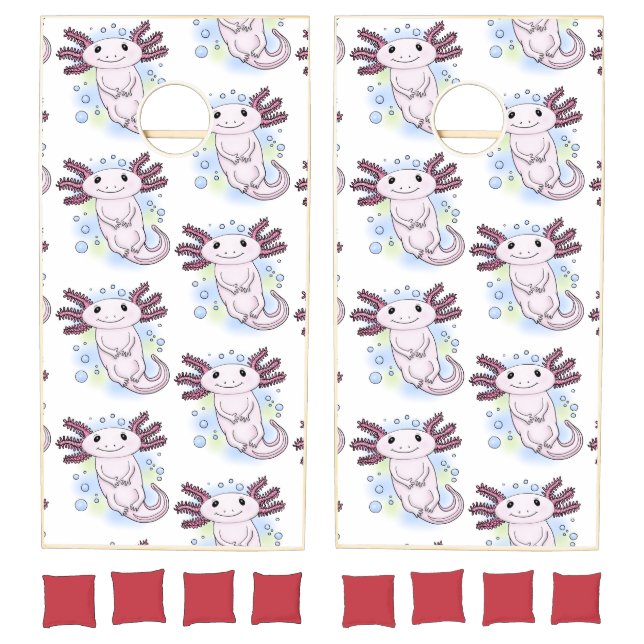 Adorable pink axolotl cartoon cornhole set (Set)