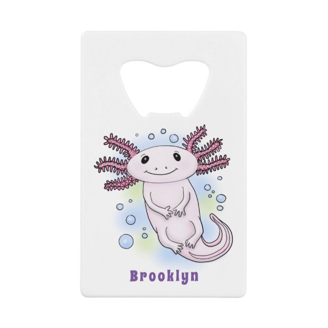 Adorable pink axolotl cartoon credit card bottle opener (Front)