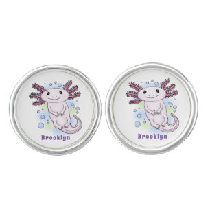 Adorable pink axolotl cartoon cufflinks