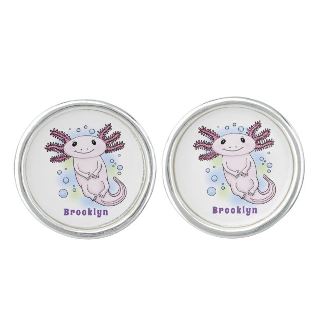 Adorable pink axolotl cartoon cufflinks (Front)