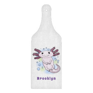 Adorable pink axolotl cartoon cutting board