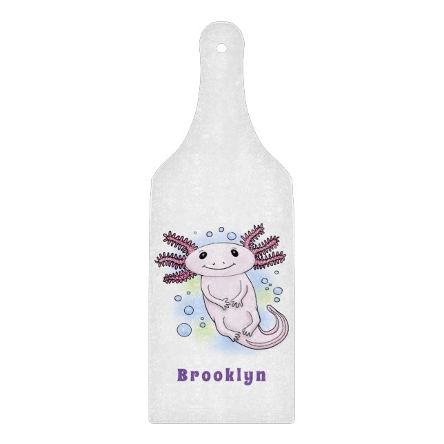 Adorable pink axolotl cartoon cutting board (Front)