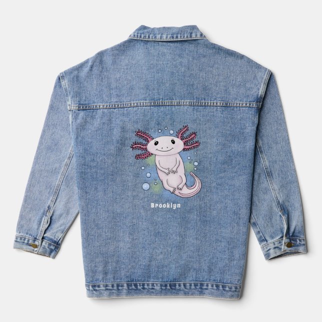 Adorable pink axolotl cartoon denim jacket (Back)