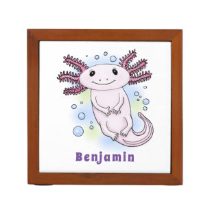 Adorable pink axolotl cartoon desk organizer