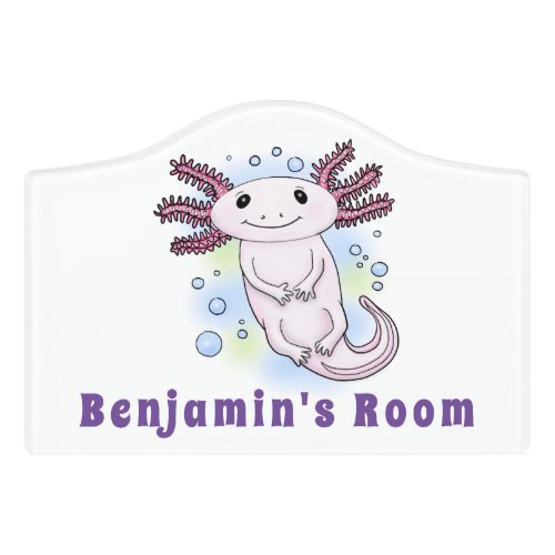 Adorable pink axolotl cartoon door sign