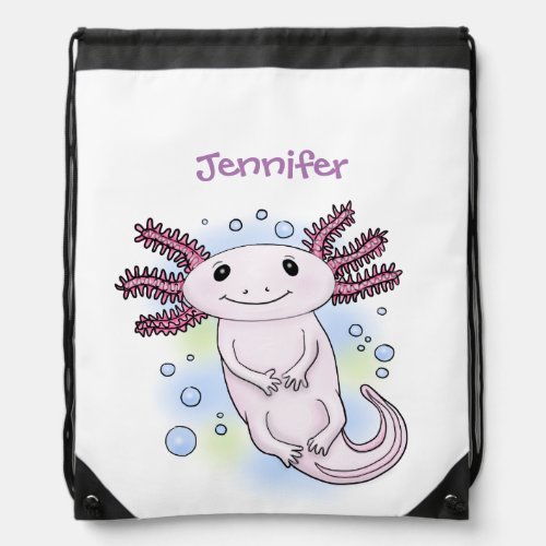 Adorable pink axolotl cartoon drawstring bag