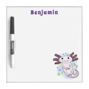 Adorable pink axolotl cartoon dry erase board