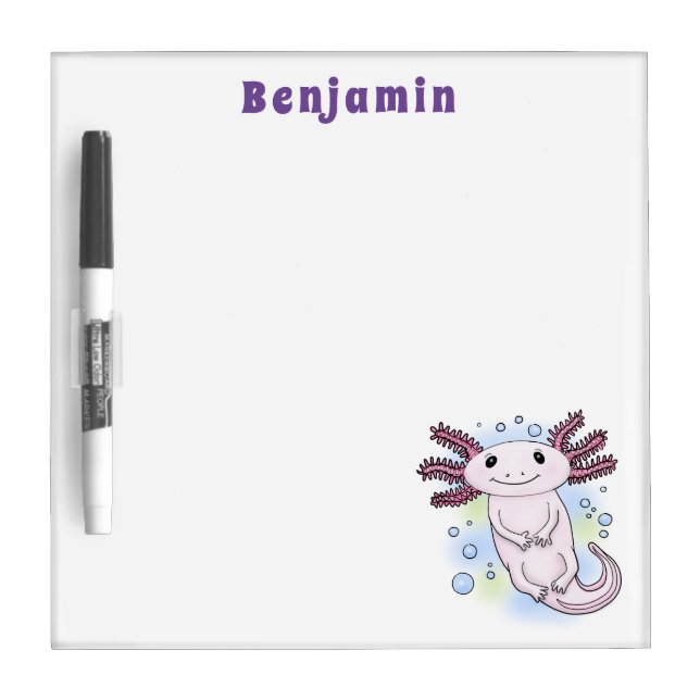 Adorable pink axolotl cartoon dry erase board (Front)