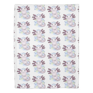 Adorable pink axolotl cartoon duvet cover