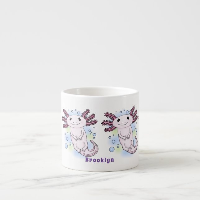 Adorable pink axolotl cartoon espresso cup (Front)