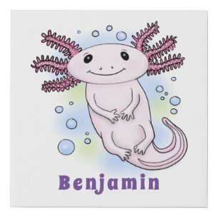 Adorable pink axolotl cartoon faux canvas print