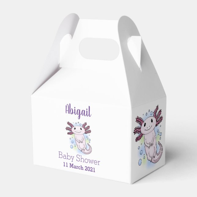 Adorable pink axolotl cartoon favor boxes (Front Side)