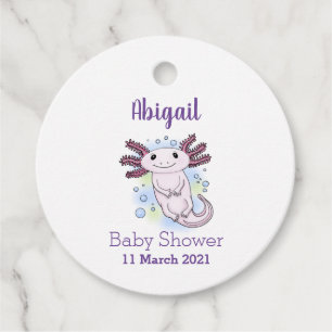Adorable pink axolotl cartoon favor tags