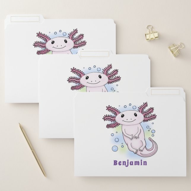 Adorable pink axolotl cartoon file folder (Set)