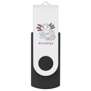 Adorable pink axolotl cartoon flash drive