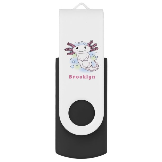 Adorable pink axolotl cartoon flash drive (Front Vertical)