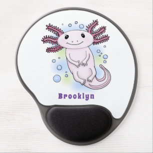 Adorable pink axolotl cartoon gel mouse pad