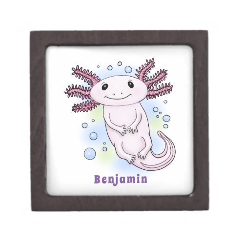 Adorable pink axolotl cartoon gift box