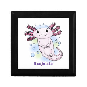 Adorable pink axolotl cartoon gift box
