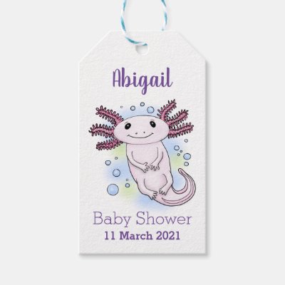 Adorable pink axolotl cartoon  gift tags