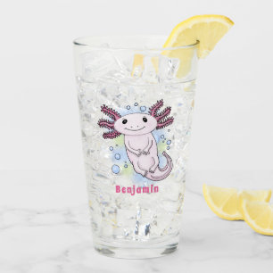 Adorable pink axolotl cartoon glass
