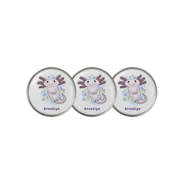 Adorable pink axolotl cartoon golf ball marker (3 Up)