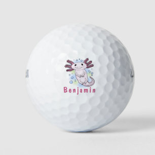 Adorable pink axolotl cartoon golf balls