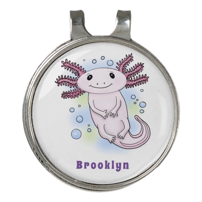 Adorable pink axolotl cartoon golf hat clip (Front)