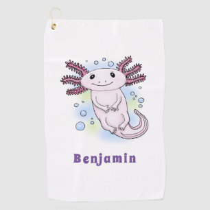 Adorable pink axolotl cartoon  golf towel