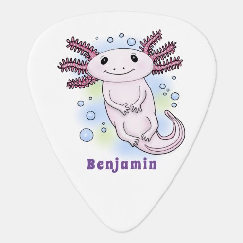 Adorable pink axolotl cartoon  guitar pick