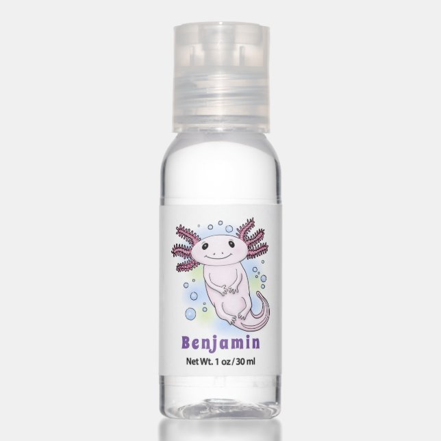 Adorable pink axolotl cartoon hand sanitizer (Front)