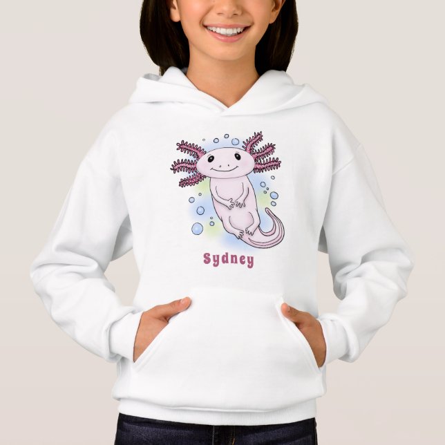 Adorable pink axolotl cartoon hoodie (Front)