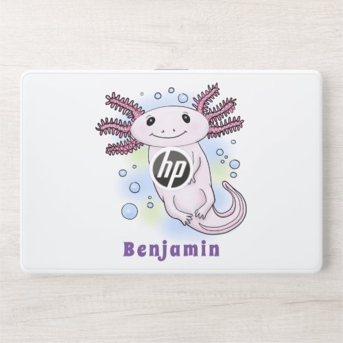 Adorable pink axolotl cartoon HP laptop skin