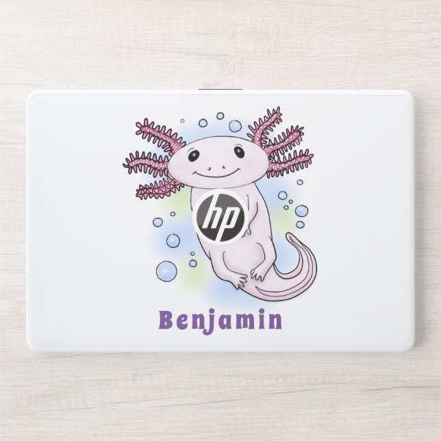 Adorable pink axolotl cartoon HP laptop skin (Front)