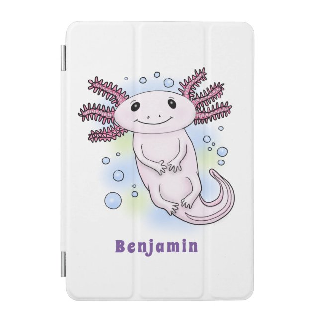 Adorable pink axolotl cartoon iPad mini cover (Front)