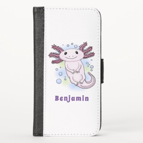 Adorable pink axolotl cartoon iPhone x wallet case