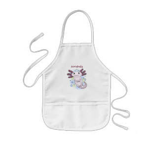 Adorable pink axolotl cartoon kids' apron