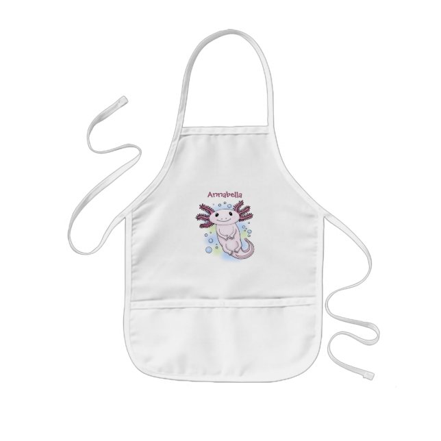 Adorable pink axolotl cartoon kids' apron (Front)