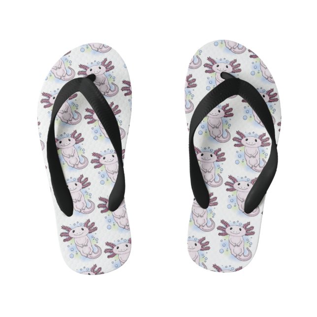 Adorable pink axolotl cartoon kid's flip flops (Footbed)