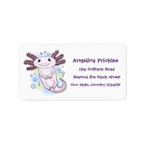 Adorable pink axolotl cartoon label
