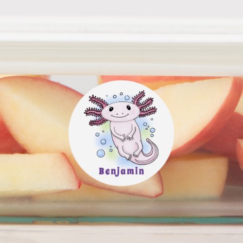 Adorable pink axolotl cartoon labels