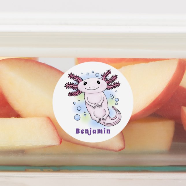 Adorable pink axolotl cartoon labels (Affixed)