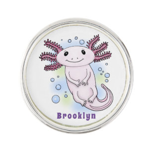 Adorable pink axolotl cartoon lapel pin