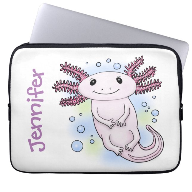 Adorable pink axolotl cartoon laptop sleeve (Front)