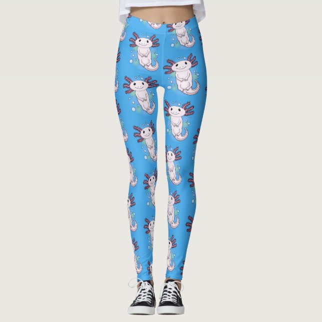Adorable pink axolotl cartoon leggings (Front)