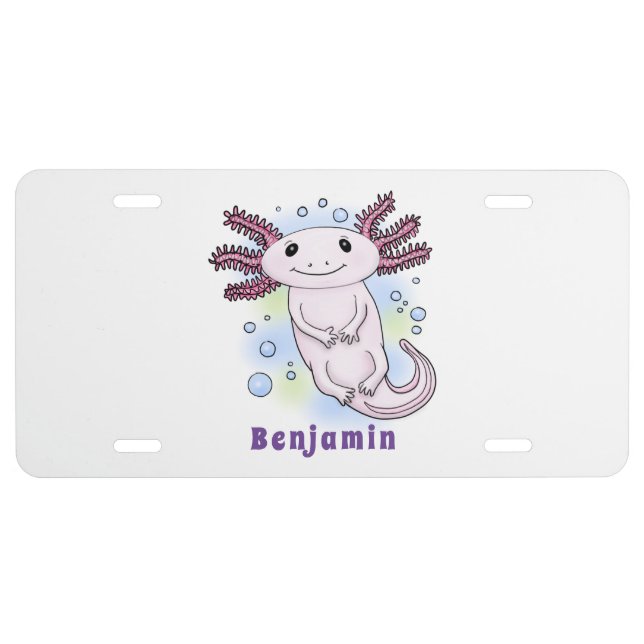 Adorable pink axolotl cartoon  license plate (Front)