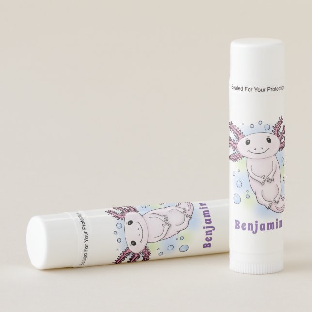 Adorable pink axolotl cartoon  lip balm (Front)