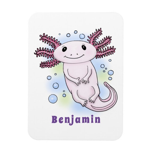 Adorable pink axolotl cartoon magnet (Vertical)